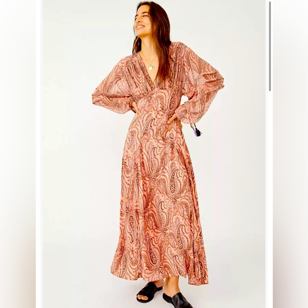 Free People Pink and Brown Paisley Maxi Dress